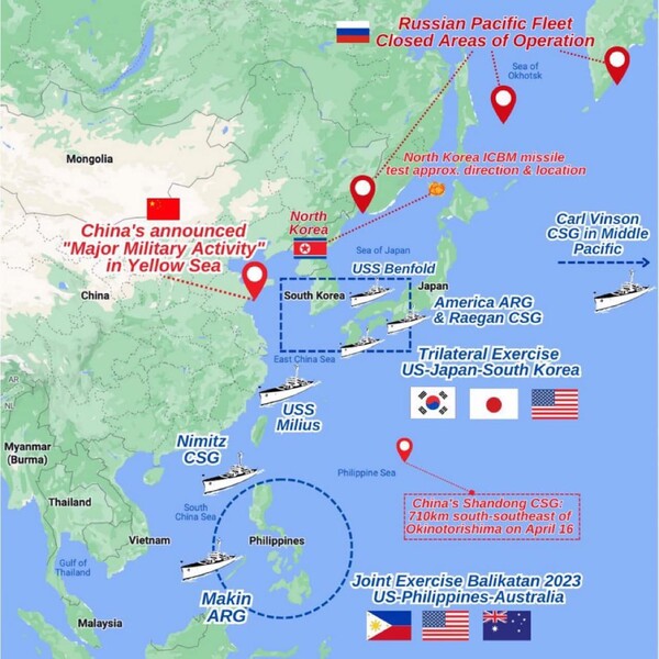 ▲ 동북아시아와 남태평양 일대 미국 해군 전함 배치도.(편집인 주).